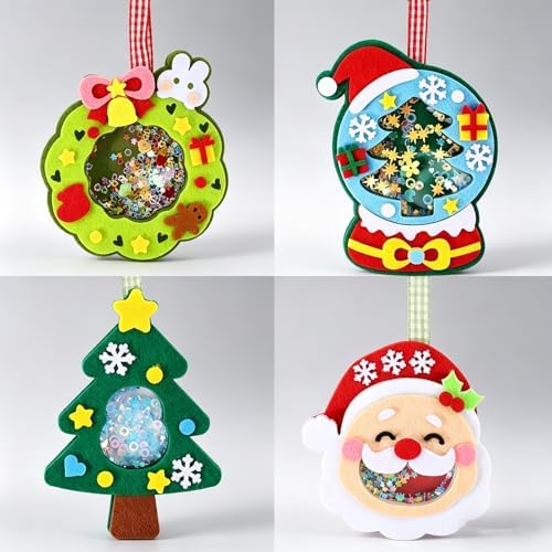 Oagminu 4Pcs Christmas DIY Felt Shaker Ornaments Kit, Xmas Tree Hanging Craft Decor Santa Snowman Wreath for Holiday Party Home Decoration（Christmas） - Image 6