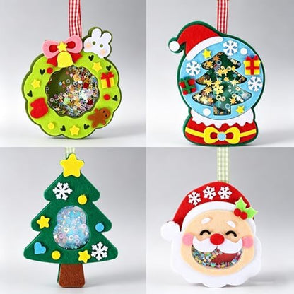 Oagminu 4Pcs Christmas DIY Felt Shaker Ornaments Kit, Xmas Tree Hanging Craft Decor Santa Snowman Wreath for Holiday Party Home Decoration（Christmas） - Image 6