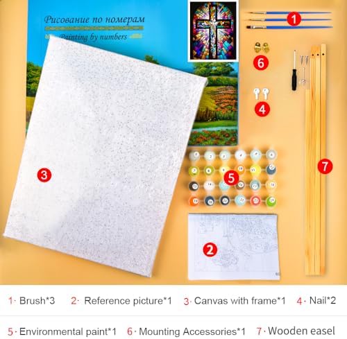 TUMOVO DIY Framed Paint by Numbers for Adults Beginner Jesus Cross Paint by Number Kits on Canvas Christian Acrylic Oil Hand Painting with Brushes Art Crafts for Home 16"x20" - Image 5