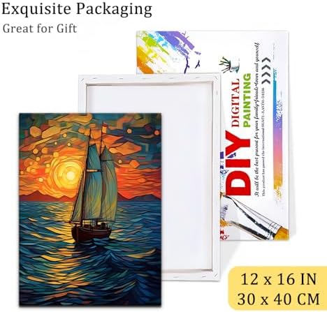 Natuyalo Framed Paint by Numbers Kit for Adults - Sailboat DIY Adult Paint by Number Kits Sunset Landscape Acrylic Canvas Painting for Adults Beginners Art Crafts with Frame, 12x16 Inch - Image 6