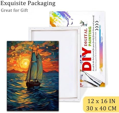 Natuyalo Framed Paint by Numbers Kit for Adults - Sailboat DIY Adult Paint by Number Kits Sunset Landscape Acrylic Canvas Painting for Adults Beginners Art Crafts with Frame, 12x16 Inch - Image 6