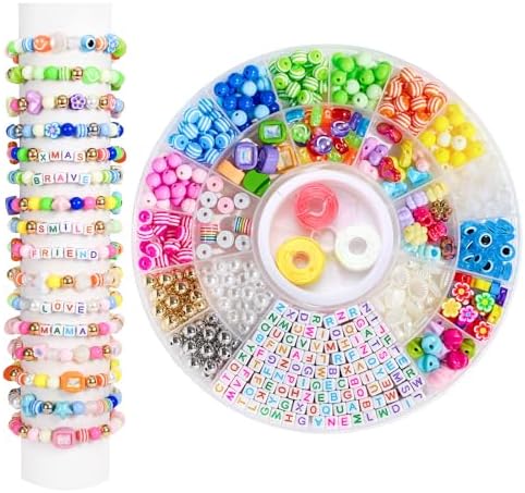 MINIMISSMIANYC 594PCS Bead Bracelet Making Kit for Kids,Colorful Pony Beads Pearl Shell Flower Evil Eyes Star Carft Friendship Bracelet Necklace Jewelry Making Supplies Kit Gifts for Boys Girls Women by MINIMISSMIANYC