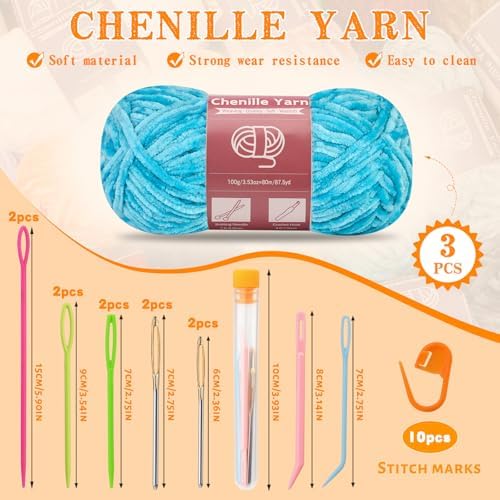 LUNARM Chenille Yarn 3 Pack 3.5oz Chunky Blanket Velvet Yarn 263 Yard - Image 2