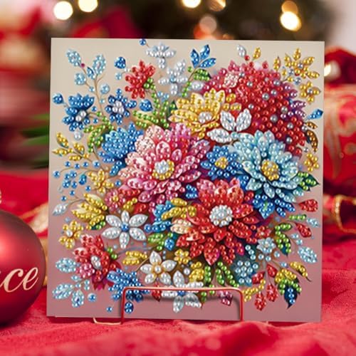 jinglinhh 6pcs Flower Clusters Diamond Art Painting Greeting Cards with Envelopes, DIY Card Making Kits for Adults, Diamond Art Postcards Holiday Cards Craft Gifts - Image 6
