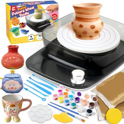 Pottery Wheel for Kids - Complete Pottery Kit & Tools for Beginners, Plug-in Rechargeable Battery, Upgraded Detachable Turntable Adjustable Speed, DIY Clay Maker for Kids 9-12 (Black, Patented) by Innofans