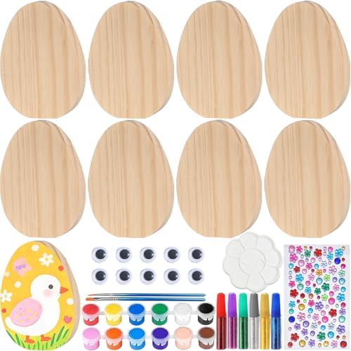 Easter Egg Painting Kit, DIY Craft Kit with 9 Blank Wooden Eggs, Unfinished Standing Wood Ornaments to Paint for Adults Family, Spring Home Decor Table Centerpiece Easter Party Supplies by Unknown