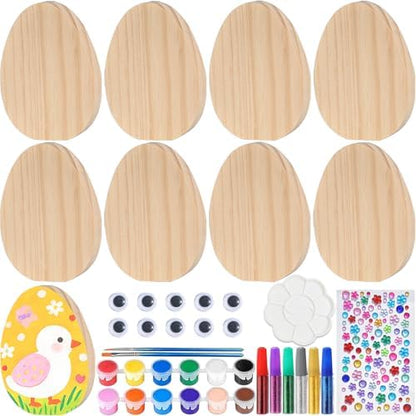 Easter Egg Painting Kit, DIY Craft Kit with 9 Blank Wooden Eggs, Unfinished Standing Wood Ornaments to Paint for Adults Family, Spring Home Decor Table Centerpiece Easter Party Supplies by Unknown