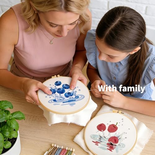Armindou 2Set Embroidery Kits with Fruit Pattern for Beginners Adults, Hand Embroidery Needlepoint DIY Kits, Stamped Cross Stitch Kits for Beginners Adult, 2 Embroidery Hoops (Attached Video Tutorial) - Image 5