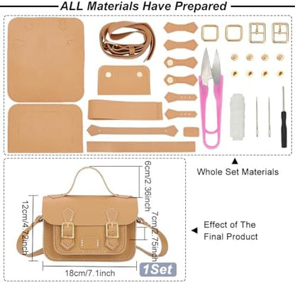 WADORN DIY Crossbody Bag Making Kits, PU Leather Shoulder Bag Sewing Set with Instruction Handmade Satchel Handbag Making Kit Purse Sewing Kit for Women Handicraft Gift, 7.1x2.8x4.7 Inch(Khaki) - Image 2