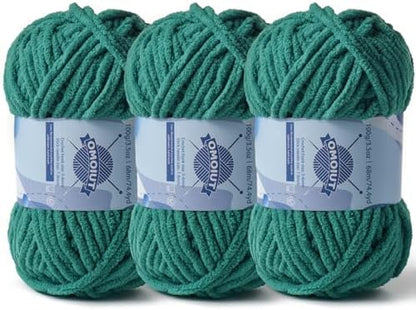 3 Pack Chunky Chenille Yarn for Crocheting, Baby Yarn for Crocheting Soft Blankets, Bulky Yarns for Crochet Amigurumi, 300g (223yds) Fluffy Velvet Yarns for Hand Knitting (3 Dark Green) by OMoiut