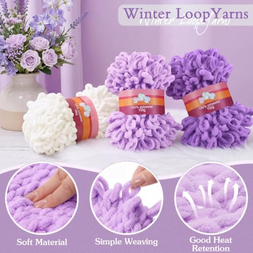 Threlaco 6 Skeins Loop Yarn for Finger Knitting, White, Purple - Image 3