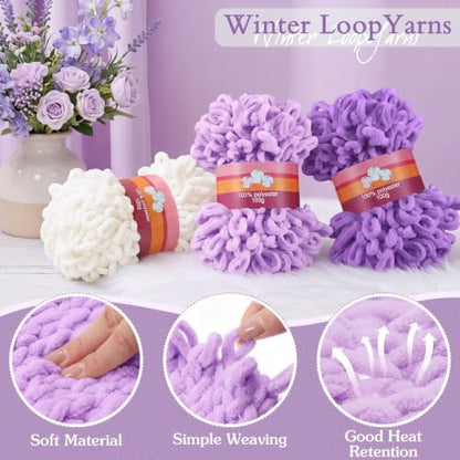 Threlaco 6 Skeins Loop Yarn for Finger Knitting, White, Purple - Image 3