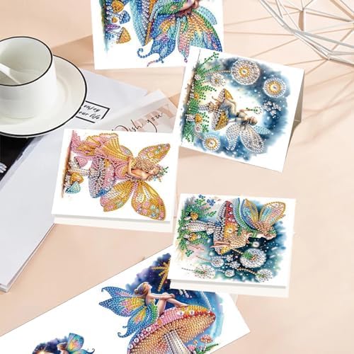 TDFERAN Diamond Painting Blank Cards Set of 6 Greeting Cards Butterfly Fairy Wedding Greetings Card Birthday Greeting Sympathy Thinking of You Card Adult Party Invitations All Occasion - Image 6