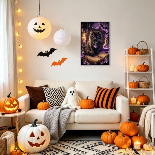 NAIMOER Halloween Paint by Numbers Kits for Adults Beginner with Wooden Framed, Black Cat Magical Color by Numbers on Canvas Painting Kits for Adults, Easy Paint DIY Acrylic for Home Decor 8X12 Inch - Image 3