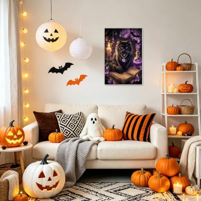 NAIMOER Halloween Paint by Numbers Kits for Adults Beginner with Wooden Framed, Black Cat Magical Color by Numbers on Canvas Painting Kits for Adults, Easy Paint DIY Acrylic for Home Decor 8X12 Inch - Image 3