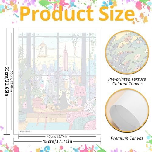 Mandun Cat Paint by Numbers Kit for Adults, 16x20 inch - Image 2