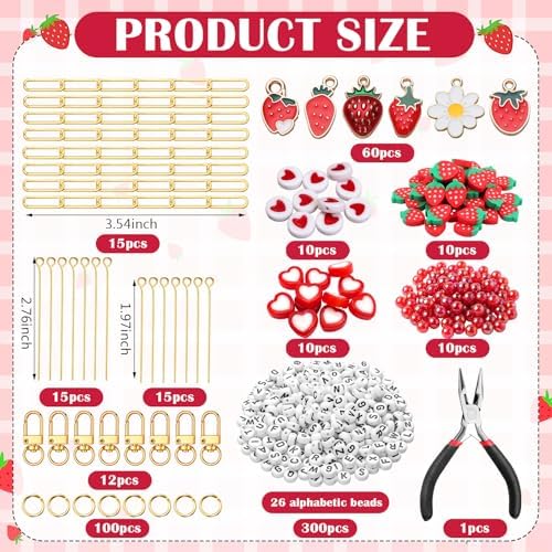 CraftyDream 558 Pcs Strawberry Charm Keychain Making Kit Christmas DIY Gift - Image 2