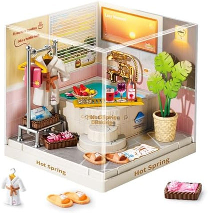 Japanese Hot Spring Bathroom Super Miniature House Kit - DIY Plastic 3D Model Building Set for Teens, Build Your Own Spa Bathroom with Dustproof Case, Creative Craft Gift for Girls Women by Unknown