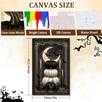 NAIMOER Halloween Night Paint by Numbers Kits for Adults Beginner with Wooden Framed, Pumpkins Color by Numbers on Canvas Painting Kits for Adults, Easy Paint DIY Acrylic for Home Wall Decor 8X12 Inch - Image 4