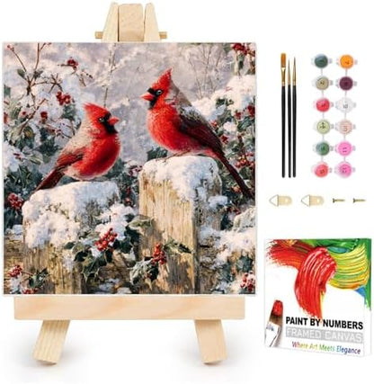 AUKELHJ Framed Paint by Numbers Kit for Adults, Cardinal, 10x10 inch by Unknown