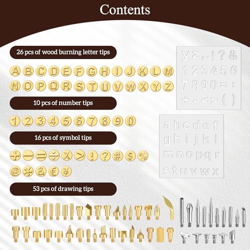 105 Pieces Wood Burning Tip Letters Set Including Letter Number Symbol Alphabet Template for Wood Burner DIY Embossing Carving - Image 3