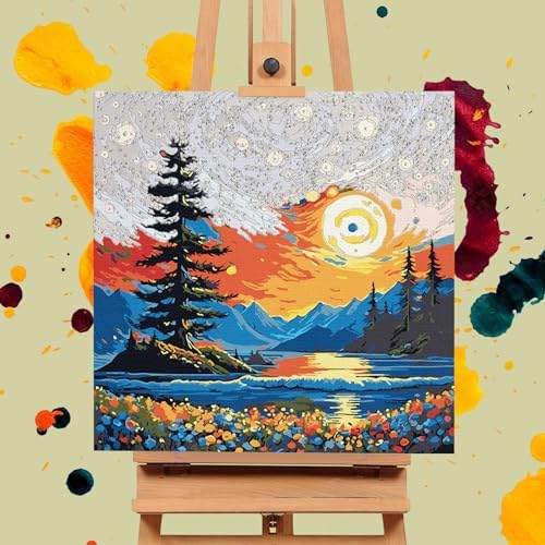 Offito Framed Paint by Numbers Kit for Adults Beginners, Starry Night - Image 4