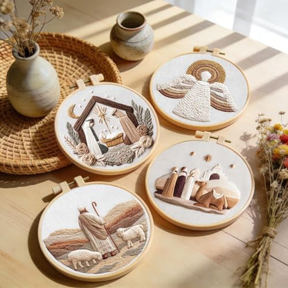 Santune Christian Embroidery kit,Nativity Scene Needlepoint Cross Stitch Kits for Beginners Adult,Needle Point Sets,4 Embroidery,2 Hoops,Christmas Ornaments - Image 3