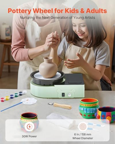VEVOR Pottery Wheel for Kids and Adults - Complete Pottery Kit with 6" Turntable Clay Art Supplies Sculpting Tools, Mini Clay Making Pottery Wheel with Storage Design, Crafts Christmas Gifts, Green - Image 2