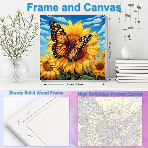 Artunion Framed Paint by Numbers Kit for Adults Beginners & Kids Ages 8-12,Sunflower Butterfly Paint by Number with Frame,Floral Paint by Numbers Kit on Canvas 10 * 10 Inch Without Easel - Image 5