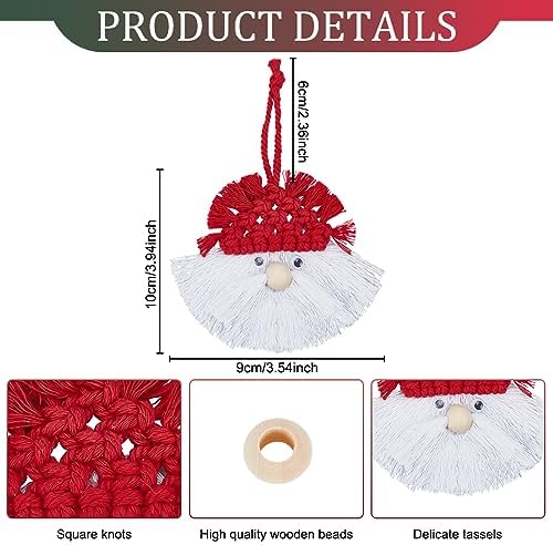 FREEBLOSS 6 Set DIY Macrame Christmas Gnomes Macrame Santa Claus for Christmas Tree Decor Christmas Tree Hanging Gnomes Santa Elf for Holiday Decor, Instructions Included - Image 3