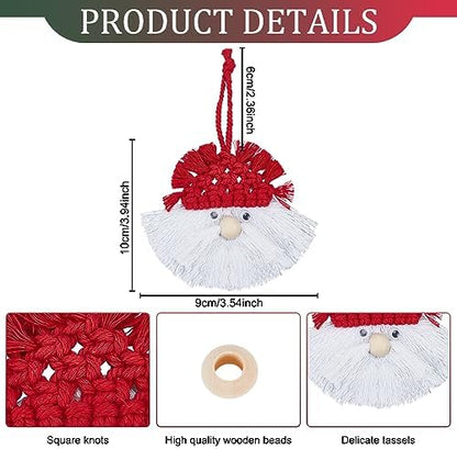 FREEBLOSS 6 Set DIY Macrame Christmas Gnomes Macrame Santa Claus for Christmas Tree Decor Christmas Tree Hanging Gnomes Santa Elf for Holiday Decor, Instructions Included - Image 3