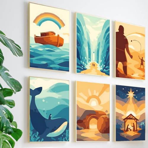 Clendo 6 Packs Paint by Numbers Kit for Adults, Bible Adult Paint by Number Kits on Canvas Without Frame, DIY Oil Painting for Home Decor Gift 8” W x 12”L - Image 6