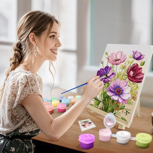 JOOZ Paint by Numbers Kit for Adults with Frame, Flowers, 8x12 Inch - Image 3