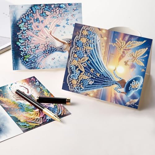 antor 6 Pcs 5D Diamond Painting Greeting Cards Kits, Elegant Lady DIY Diamond Art Cards with Envelopes, Handmade Rhinestone Greeting Card Set for Birthdays & Holidays - Image 6