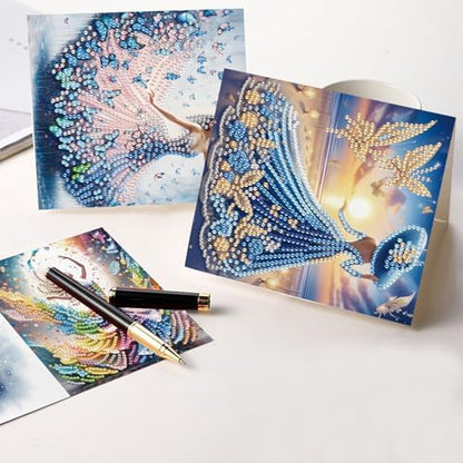 antor 6 Pcs 5D Diamond Painting Greeting Cards Kits, Elegant Lady DIY Diamond Art Cards with Envelopes, Handmade Rhinestone Greeting Card Set for Birthdays & Holidays - Image 6
