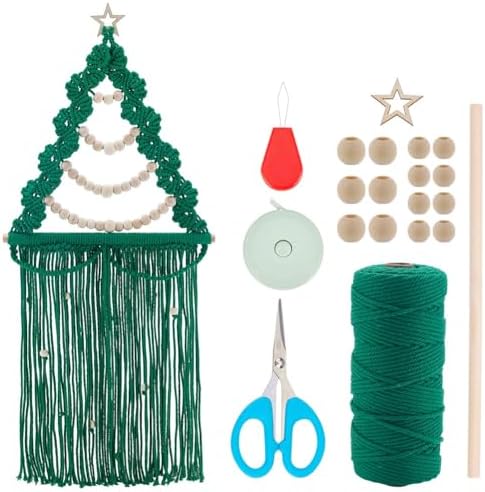 INFUNLY Christmas Tree DIY Macrame Kit Green Tree Macrame Kit with Star Hook for Beginners Boho Tassels Wall Hanging Kits with Instruction Xmas Trees Hanging Holiday Wall Home Decor by INFUNLY