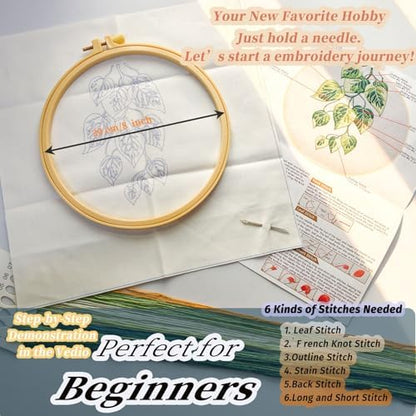 FONNUY Green Plants Embroidery Kit, Cross Stitch Kits for Beginners, Handmade Crafts with Printed Patterns for Beginner Adults, Easy to Follow Color Thread Needlework, 8'' Hoop (Drooping Leaves) - Image 5
