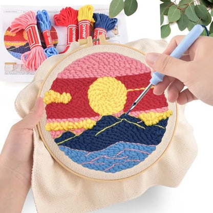 ERKOON Punch Needle Kit Adults Beginners, 2 Pcs DIY Easy Landscape Embroidery Set for Starter Art Craft, Needling Punching Project with Patterns, Tools, Yarns, Hoop, Instruction (Desert & Afterglow) - Image 5