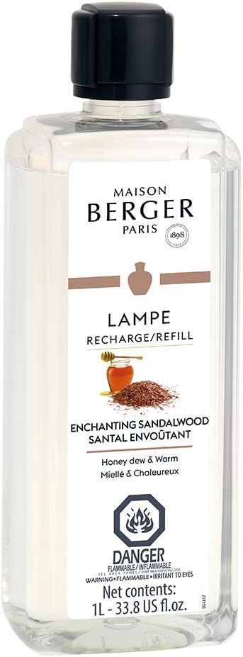 Maison Berger Enchanting Sandalwood Lampe Berger Refill, 1 Liter (33.8 fl oz), 2-in-1 Catalytic System, Neutralizes Odors and Diffuses Fragrance, Tangerine, Lily of The Valley, Made in France