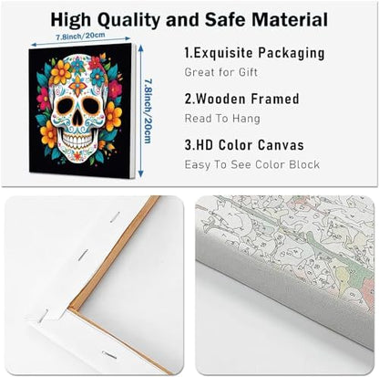 KYOQFVN Skull Paint by Numbers Kit for Adults - 2 Pack Halloween Number Painting for Adults - Acrylic Easy Horror Skeleton Painting by Numbers with Frame - Adult Paint by Number Kits 8x8inch - Image 3
