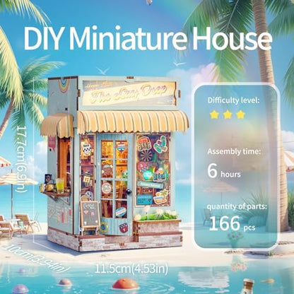 DIY Book Nook Kit, Tropical Coast Bar Miniature House Kit Stepless Dimming - Image 2