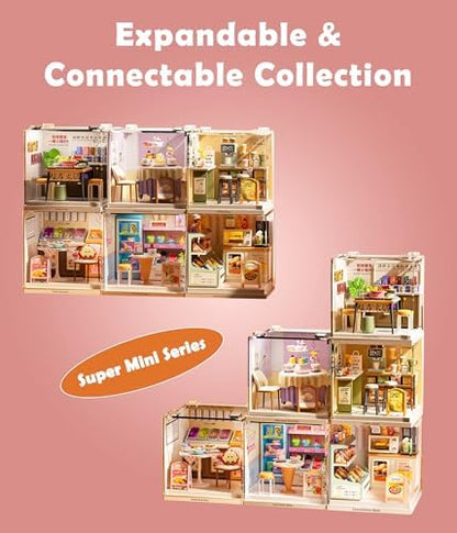 Ice Cream Shop Miniature House Kit, Plastic DIY Dollhouse with Ice Cream Display Counter & Serve Cones, Stackable Transparent Dust Cover, Cute Desktop Decor for Girls Adults Teens - Image 6