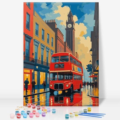 GEEHEIY Framed Paint by Numbers Kit for Adults, London Red Bus, 8 x 12 Inch by GEEHEIY