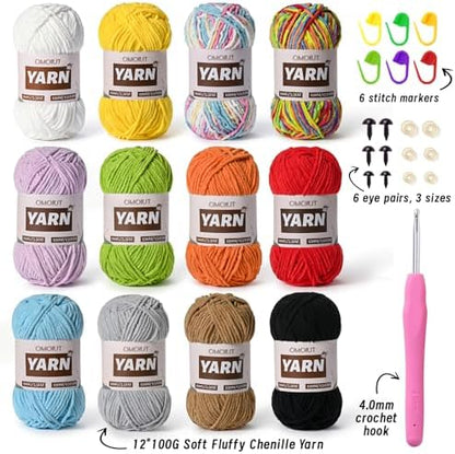 12 Pack 42.3oz/1572yds Bulky Multicolor Yarn Set, Plush Chenille Blanket Yarn for Crocheting, Fluffy Velvet Yarns for Crochet, Fuzzy Baby Yarns for Crocheting Soft, Crochet Amigurumi D - Image 2