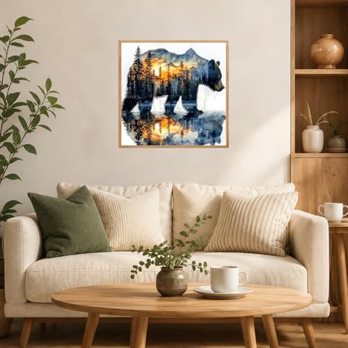 AUKELHJ Framed Paint by Numbers Kit for Adults, Bear, 10x10 inch - Image 3