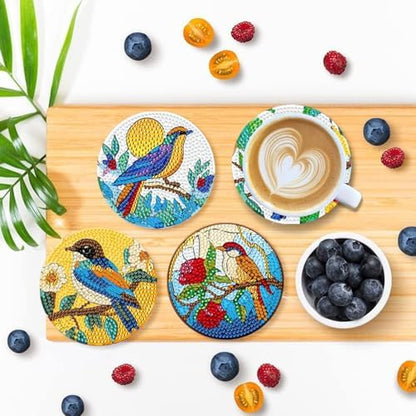 EWJRNSF 6 PCS Bird Diamond Art Coasters DIY Kit with Holder for Adults - Image 4
