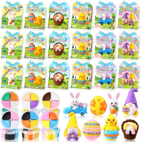 Capoda 18 Sets Easter Craft Kits Gifts for Kids Easter Air Dry Clay Kit Bunny Eggs DIY Modeling Clay with Tutorials Art Crafts for Kids Party Favors Basket Stuffers Classroom Prizes Fun Activities by Capoda