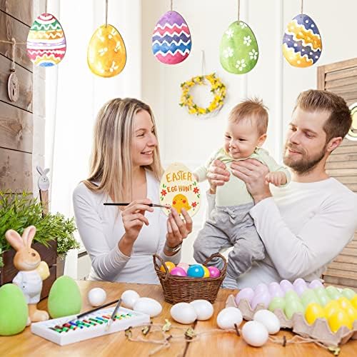 Large Size 7" Wooden Easter Ornaments to Paint, Egg Wooden DIY Blank Unfinished Round Wood Discs Ornament for Crafts Hanging Decorations(10PCS) - Image 3