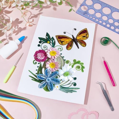 WEBEEDY DIY Butterfly Flower Paper Quilling Kit for Adults Beginner Animal Theme Quilling Paper Painting Kit with Paper Quilling Strips Tools and Instruction DIY Wall Decor(A4,21x29.7cm/8.3x11.7 inch) - Image 6