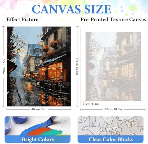 PRASIO Paint by Numbers Kit for Adults Beginner, Street View Adult Paint by Number Kits on Canvas, DIY Acrylic Watercolor Oil Paint by Number for Adults for Home Decor Gift 16x20 Inch - Image 3